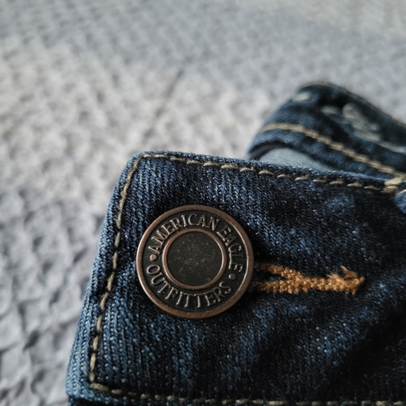 Y2K American Eagle Stretch Bell Bottom Yellow Stitching Jeans - Picture 4 of 6